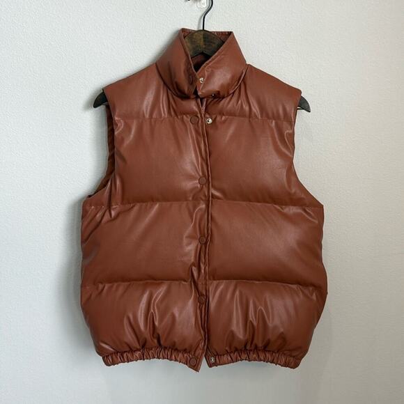 Akaiv Pumpkin Faux Leather Puffer Vest Size S - Picture 1 of 4
